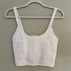 Aerie White Crochet Cropped Tank Top Women’s Small 100% Cotton